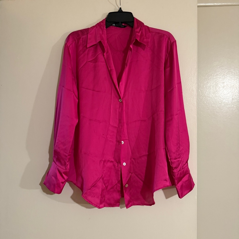 Pink satin Zara shirt, XS